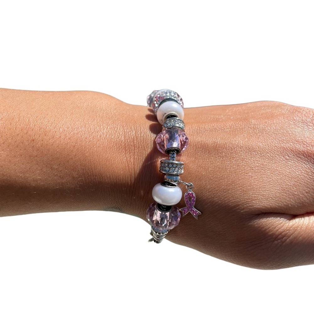 Pink Stone Beaded Breast Cancer Awareness detailed Bracelet